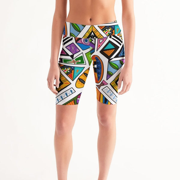 Ndebele -White Women's Mid-Rise Bike Shorts