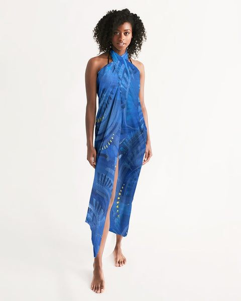 blue All-Over Print Swim Cover Up