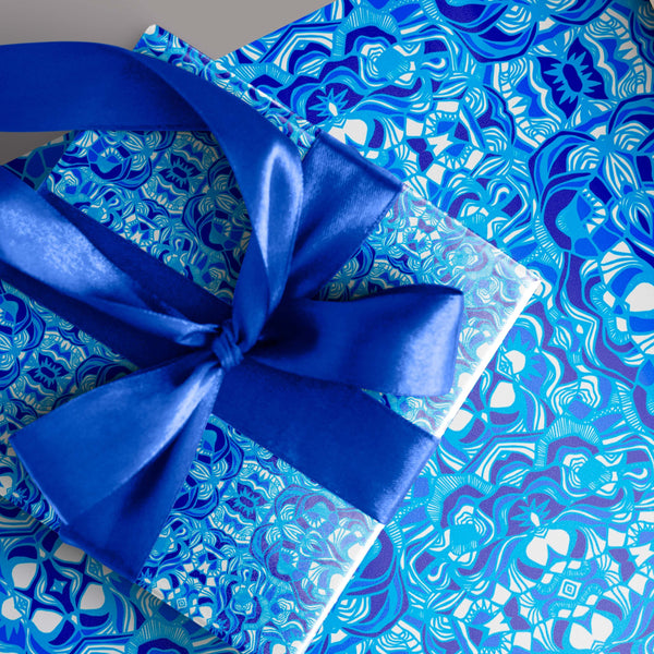 Rochelle Blue Holiday Wrapping Paper Sheet