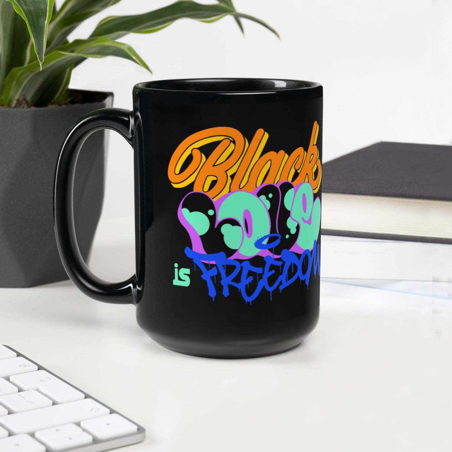 Black Love Freedom Glossy Mug