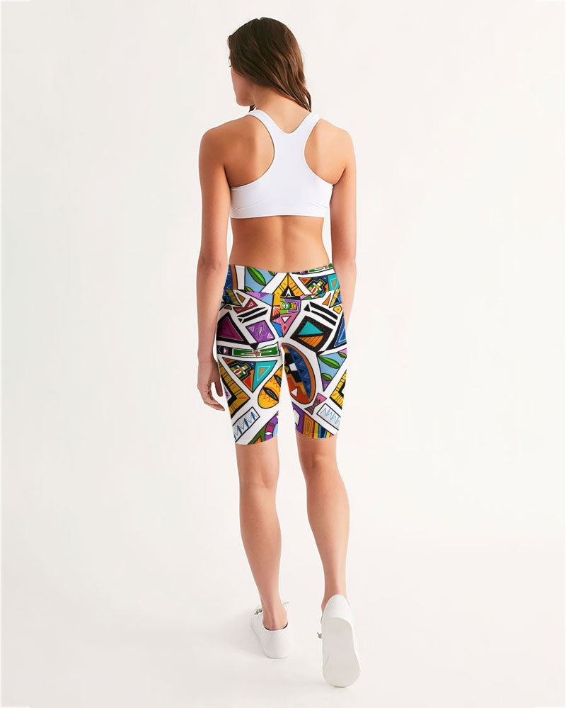 Ndebele -White Women's Mid-Rise Bike Shorts