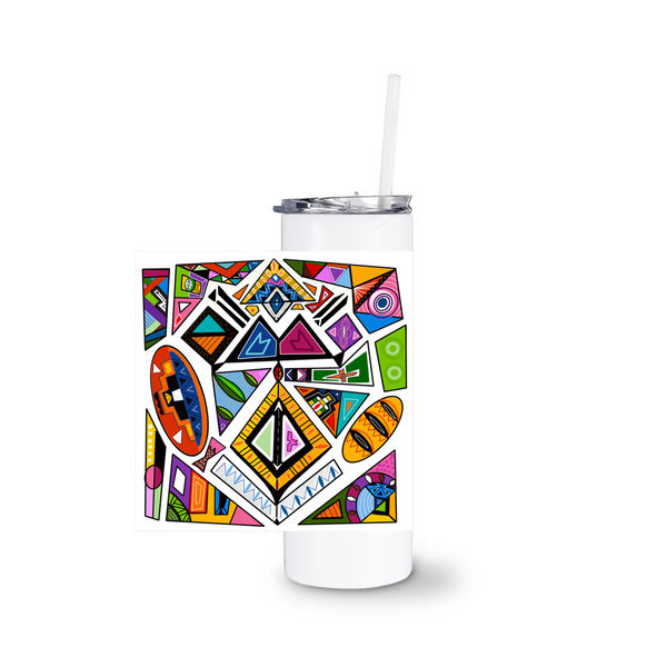 Ndebele White Tumblers With Straw